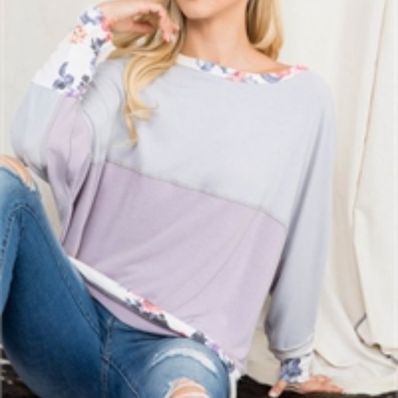 HOPELY Batwing Sleeve Scoop Neck Cottagecore Floral Jersey Sweat Shirt - Picture 4 of 7